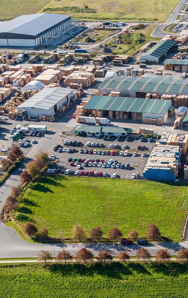 Aerial view of the Tumu Timbers manufacturing site and buildings