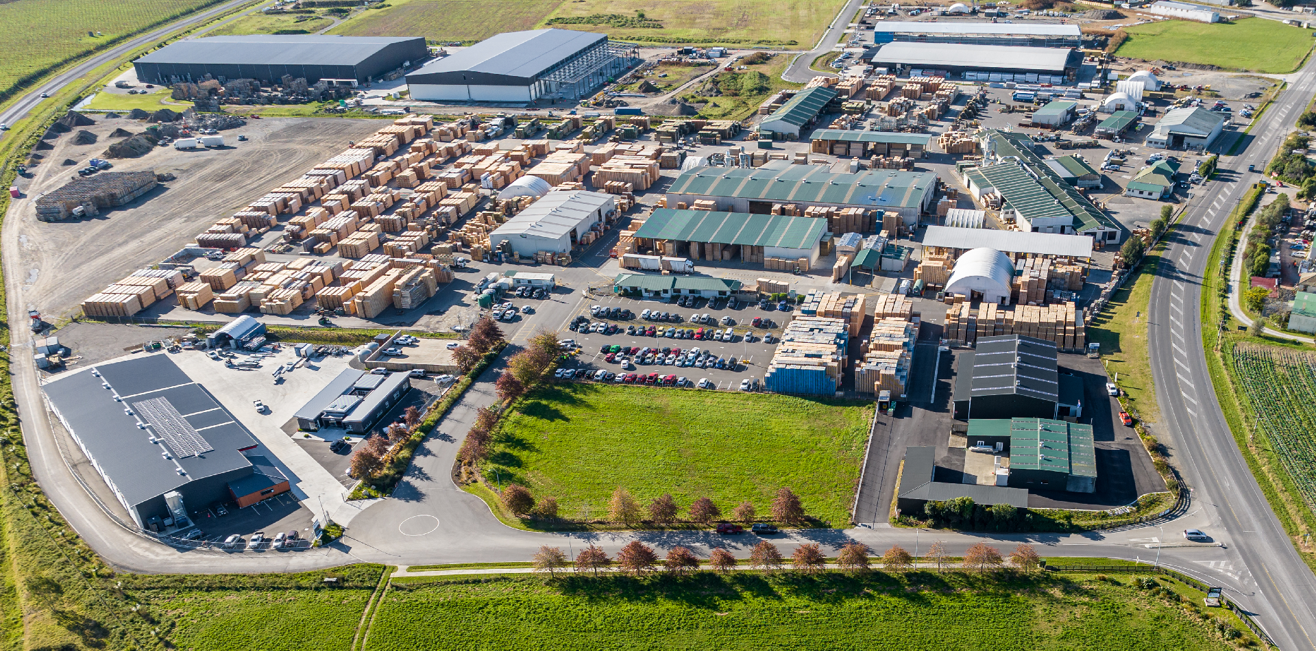 Aerial view of the Tumu Timbers manufacturing site and buildings